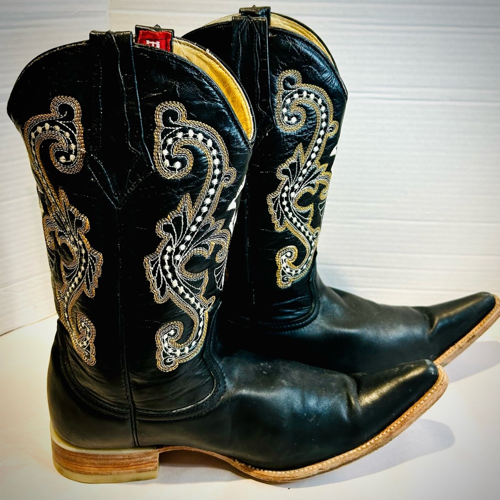 Potrero Men’s Black Leather Western Cowboy Boots 8.5, perfect for rodeo season!